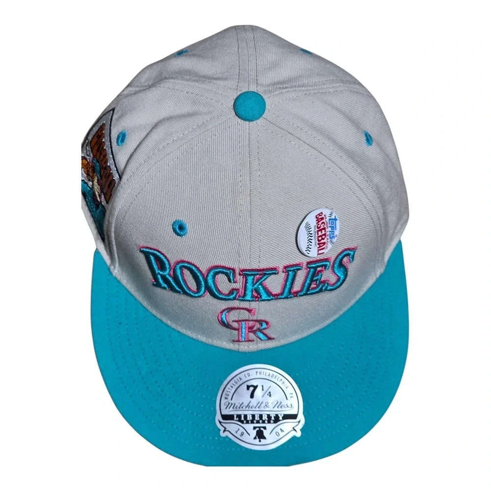 Mitchell & Ness Colorado Rockies Liberty Fitted Hat 7 1/4 Grey Teal Topps Patch